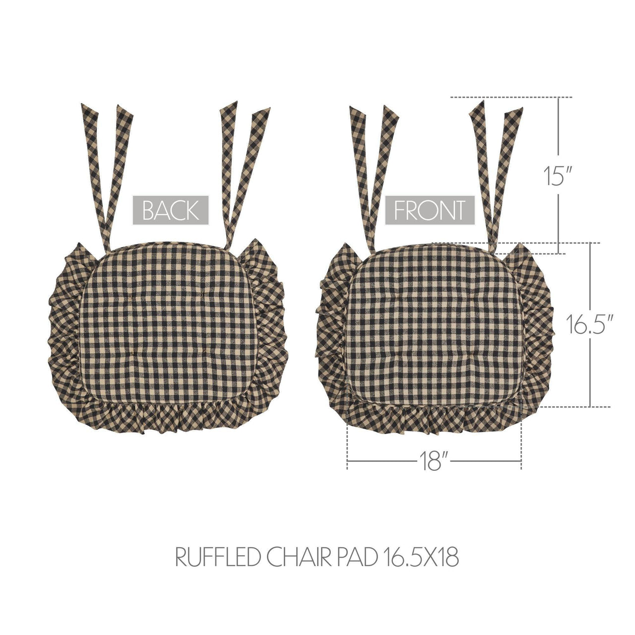 Black Check Ruffled Chair Pad 16.5x18 - The Fox Decor