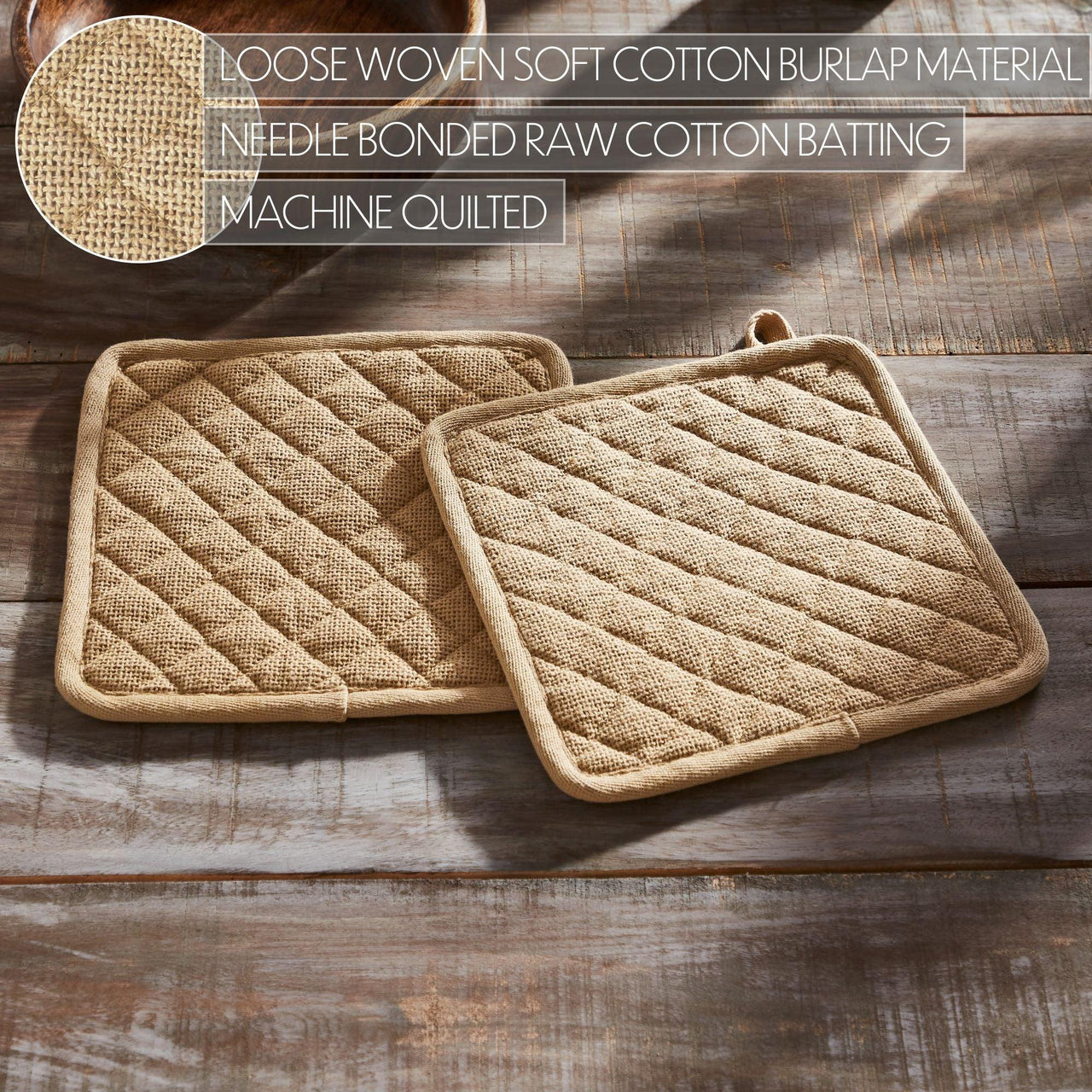 Burlap Natural Pot Holder Set of 2 8x8 - The Fox Decor