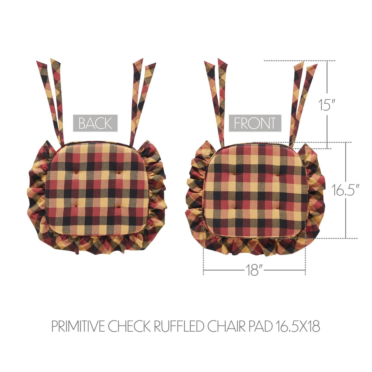 Heritage Farms Primitive Check Ruffled Chair Pad 16.5x18 - The Fox Decor