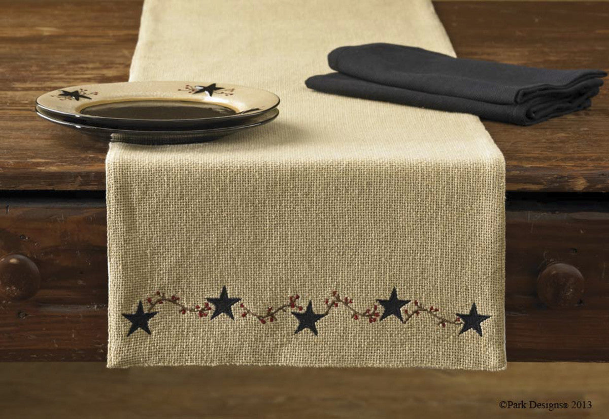 Burlap Star Table Runner 36"L Set of 2 Park Designs - The Fox Decor