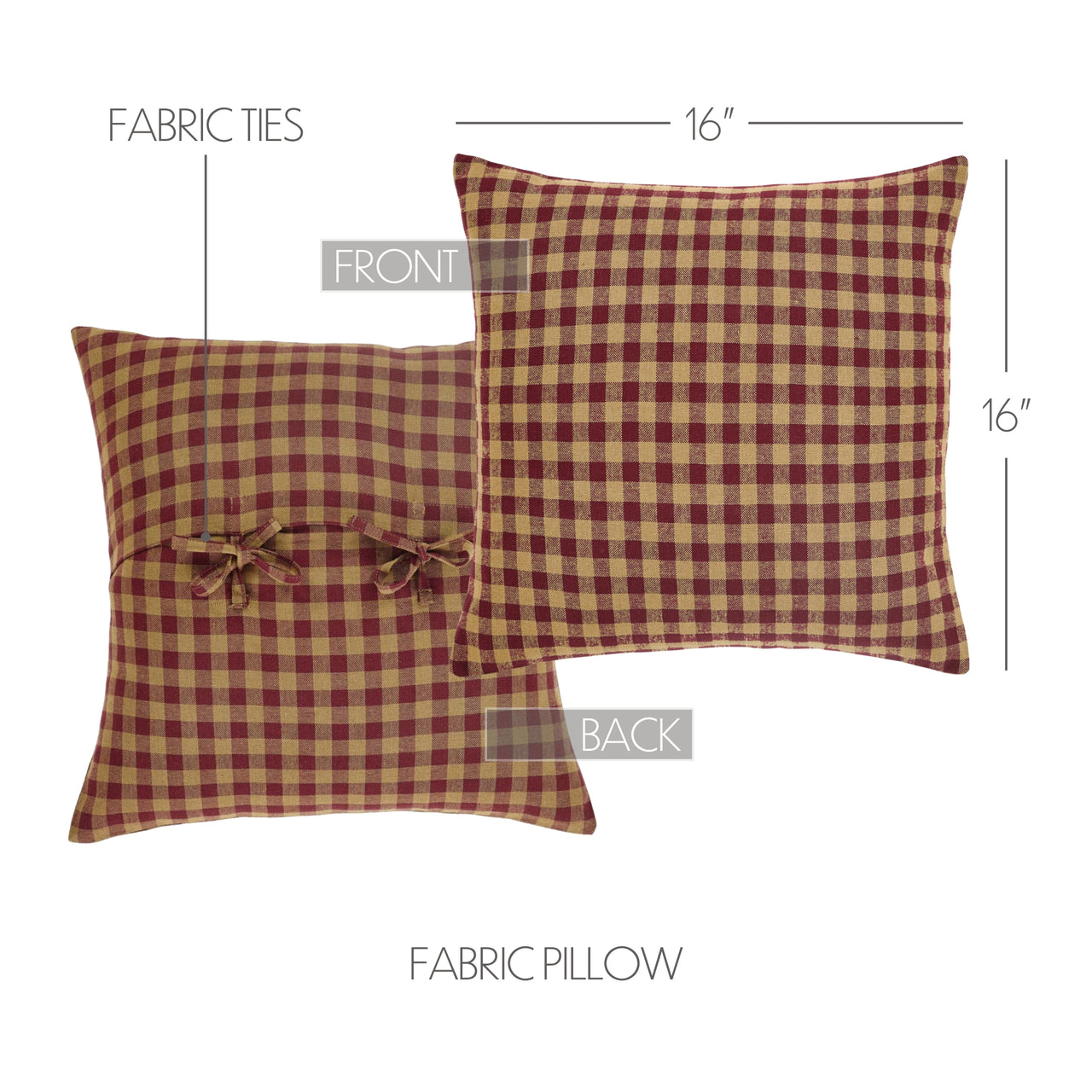 Burgundy Check Fabric Pillow 16" - The Fox Decor