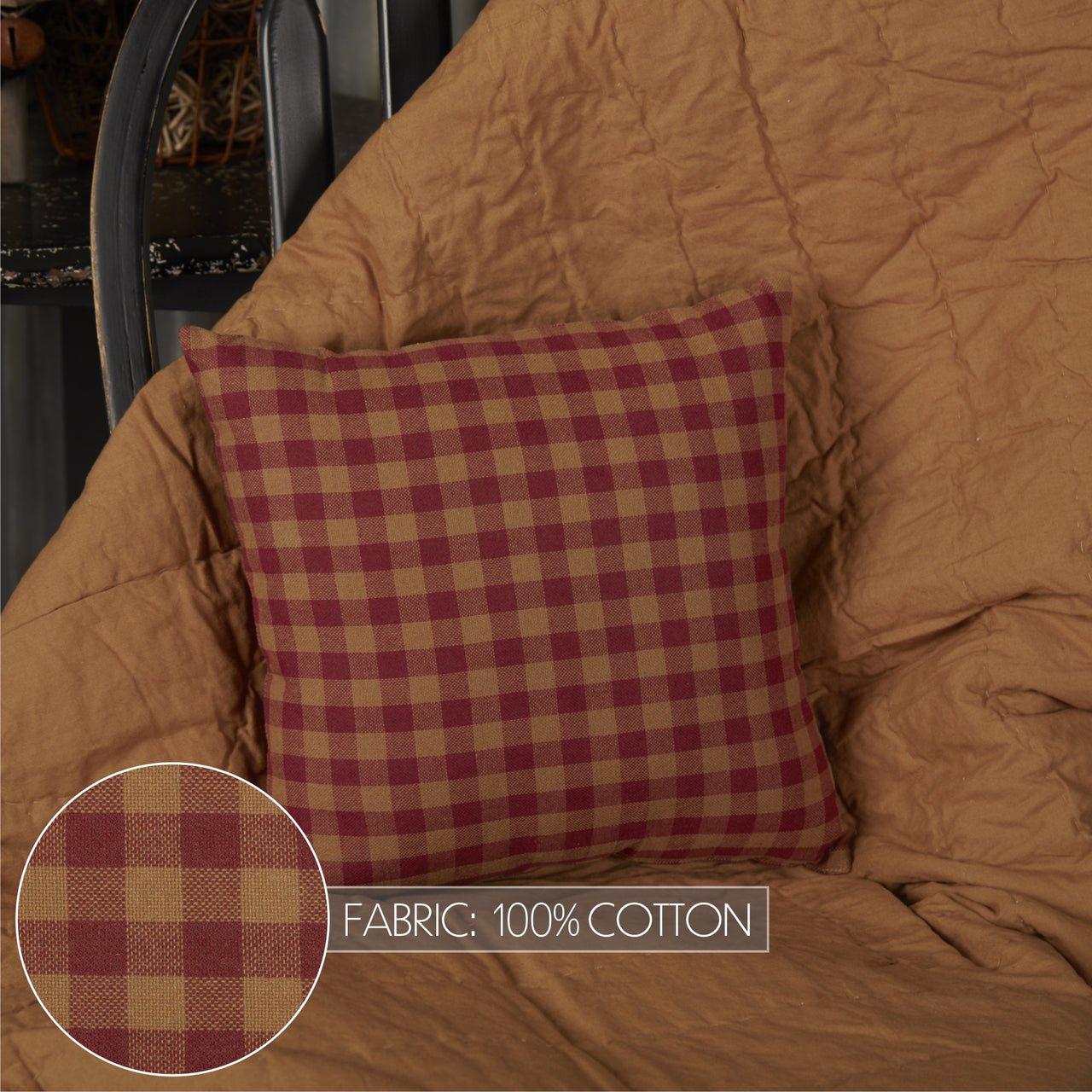 Burgundy Check Fabric Pillow 16"