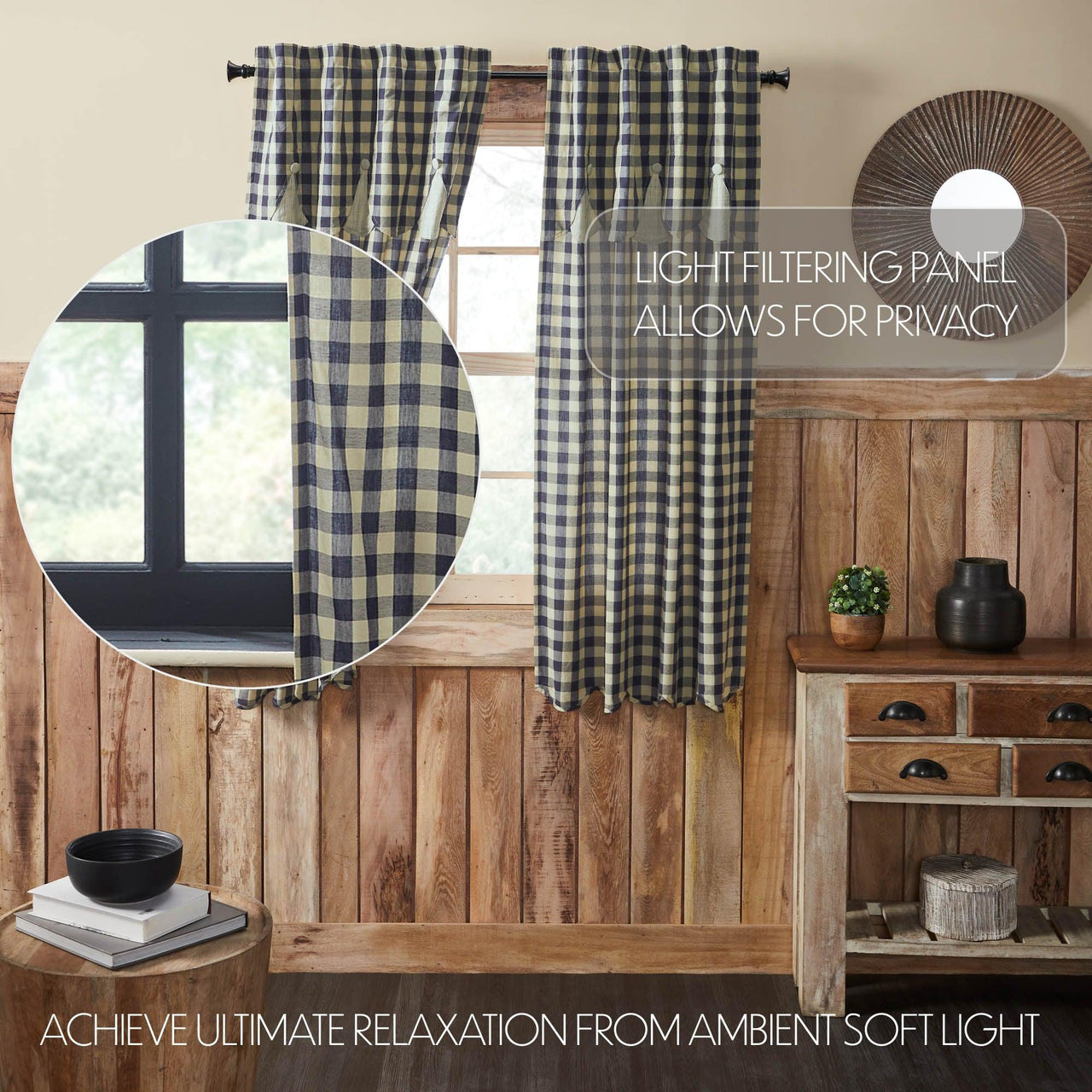 My Country Short Panel with Attached Scalloped Layered Valance Set of 2 63x36 - The Fox Decor
