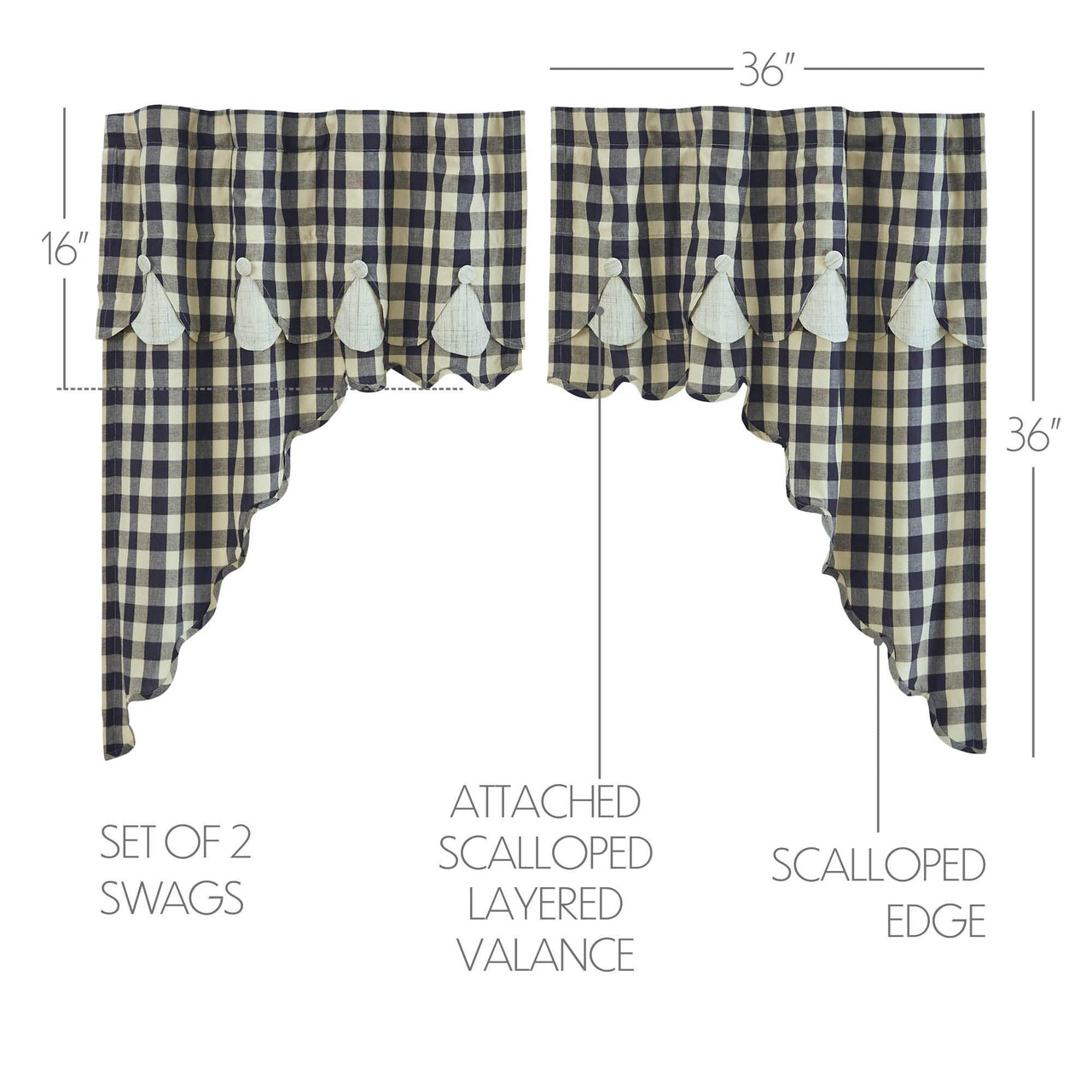 My Country Scalloped Layered Swag Set of 2 36x36x16 - The Fox Decor
