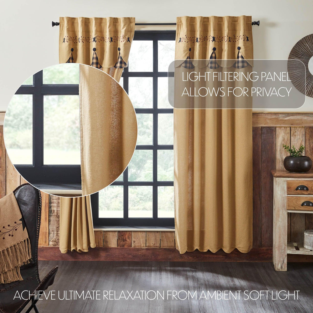Pip Vinestar Panel with Attached Scalloped Layered Valance Set of 2 84x40 - The Fox Decor