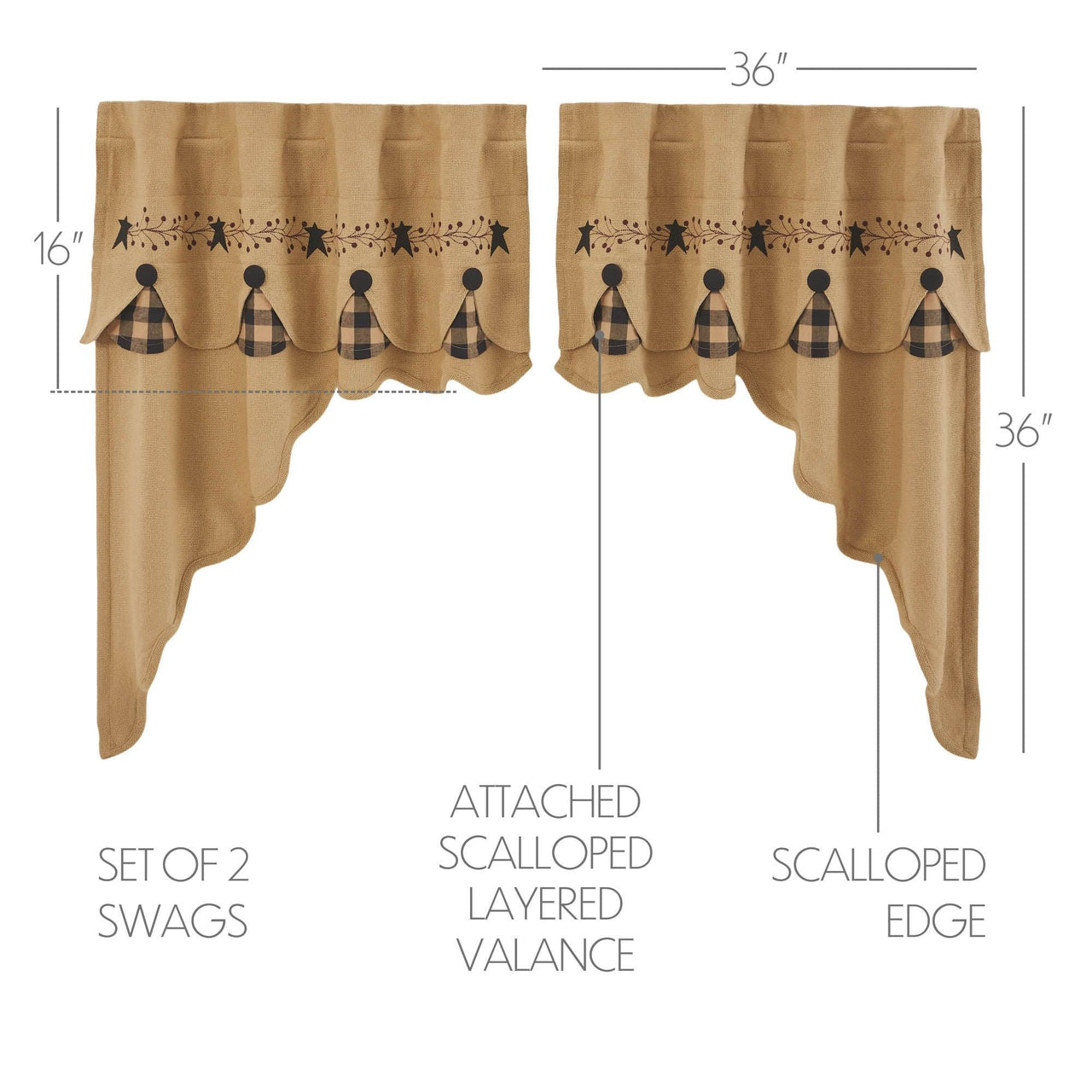 Pip Vinestar Scalloped Layered Swag Set of 2 36x36x16 - The Fox Decor