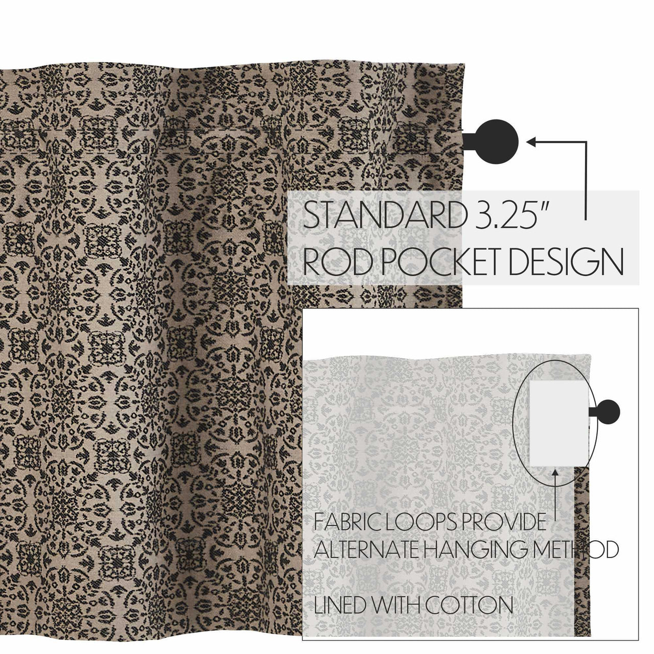 Custom House Black Tan Jacquard Valance 18x60 - The Fox Decor