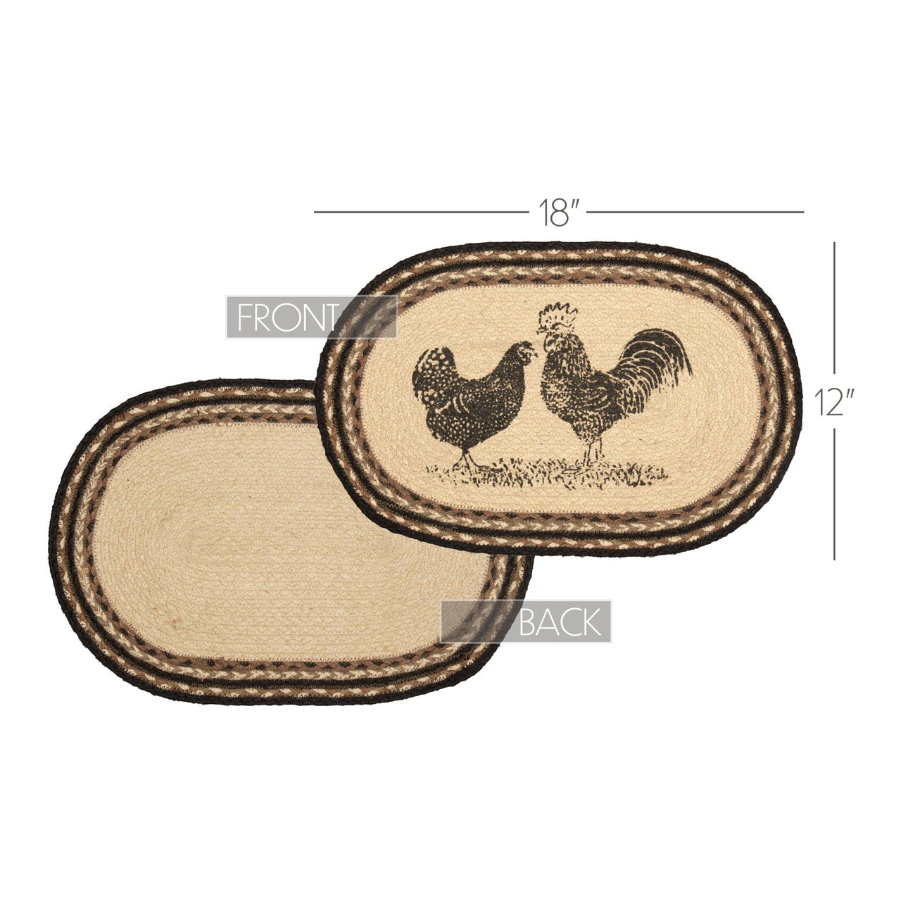 Sawyer Mill Charcoal Poultry Jute Braided Placemat Set of 6