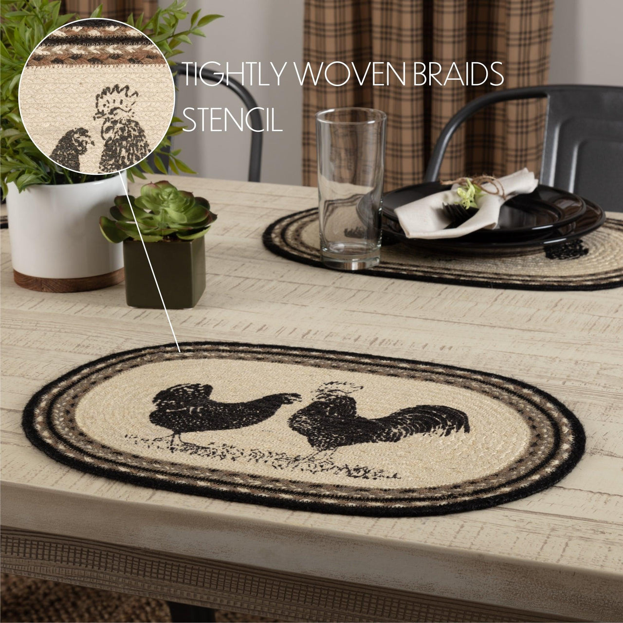 Sawyer Mill Charcoal Poultry Jute Braided Placemat Set of 6 - The Fox Decor