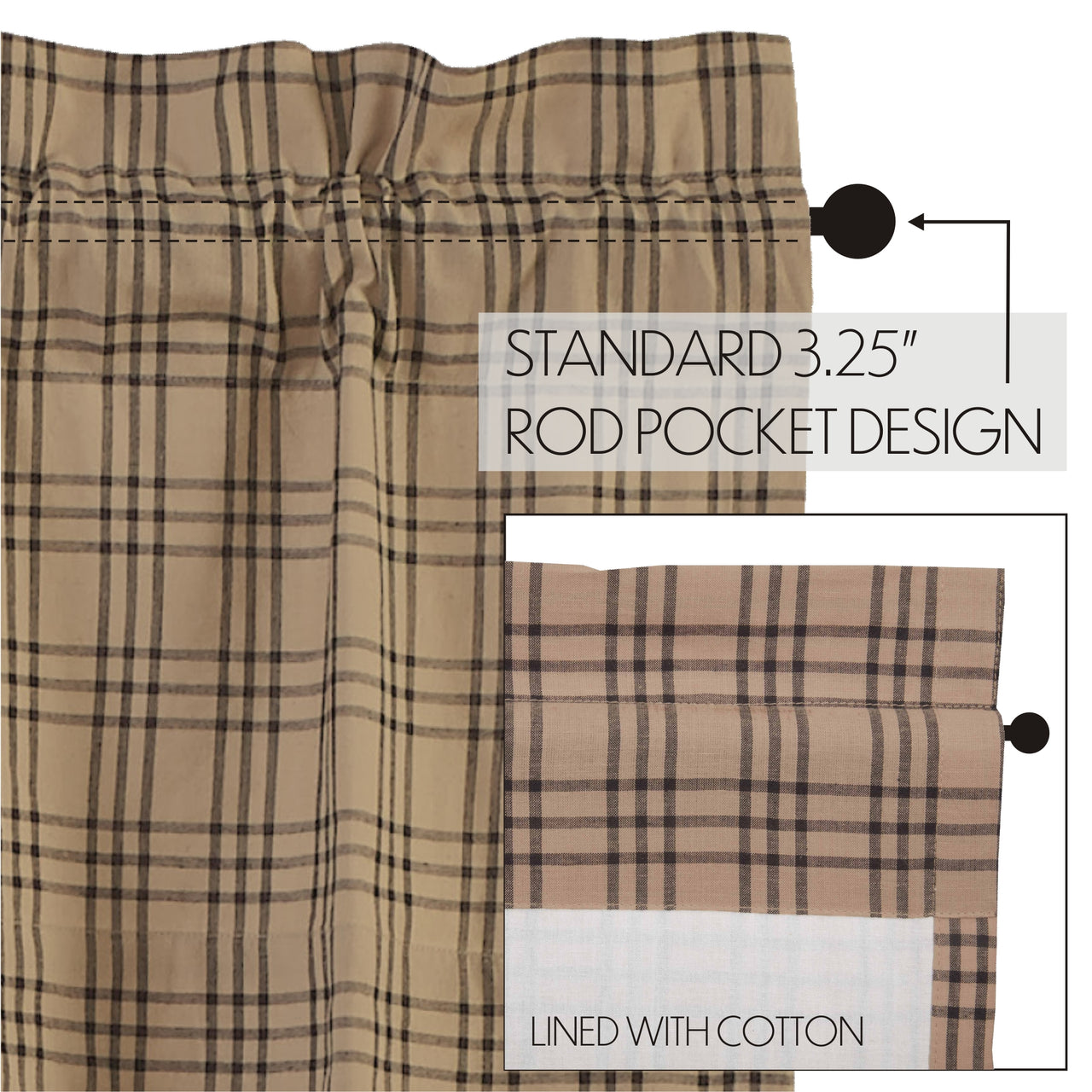 Sawyer Mill Charcoal Plaid Prairie Short Panel Curtain Set of 2 63x36x18