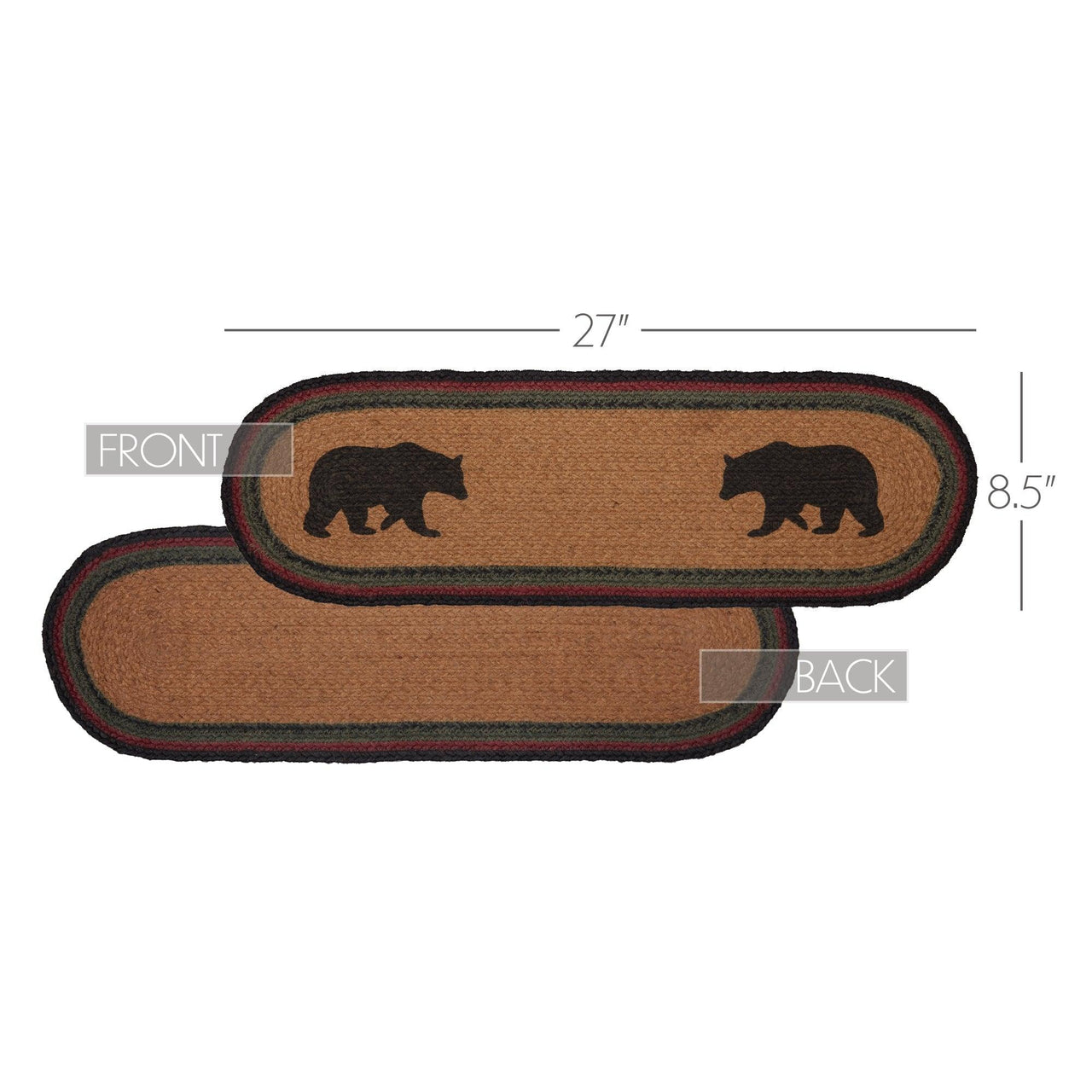 Wyatt Stenciled Bear Jute Stair Tread Oval Latex 8.5x27 VHC Brands - The Fox Decor