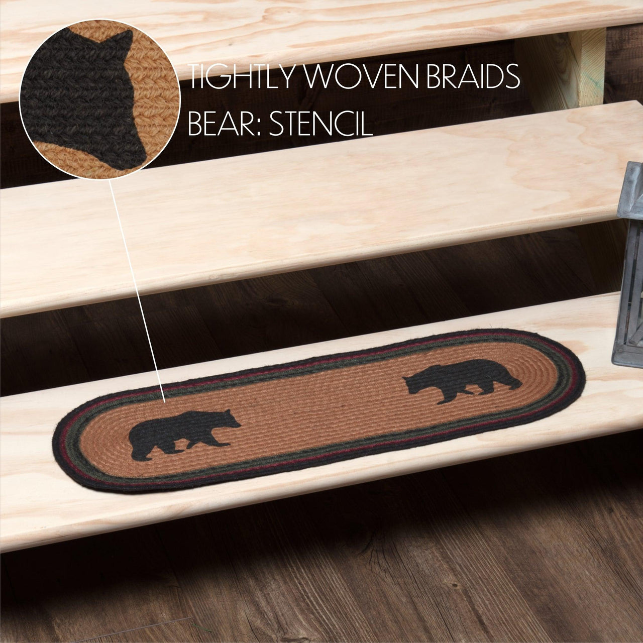 Wyatt Stenciled Bear Jute Stair Tread Oval Latex 8.5x27 VHC Brands - The Fox Decor