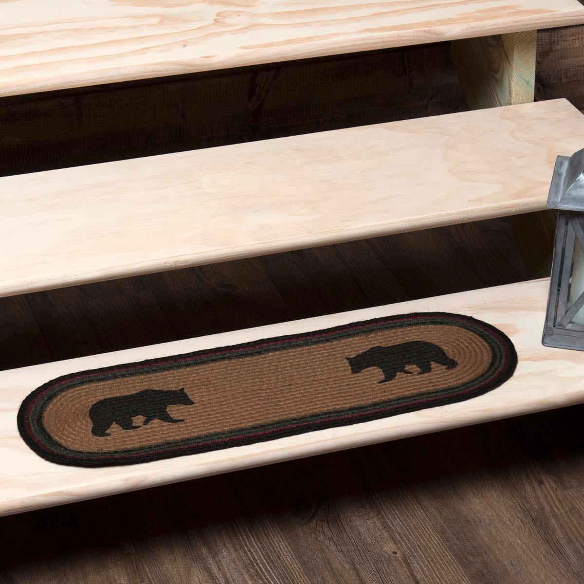 Wyatt Stenciled Bear Jute Stair Tread Oval Latex 8.5x27 VHC Brands - The Fox Decor