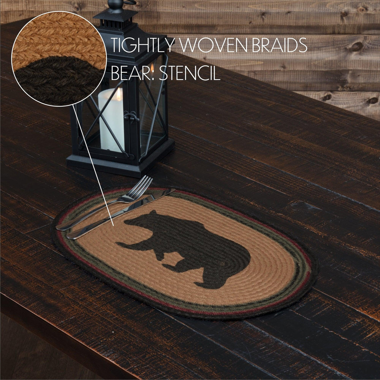 Wyatt Stenciled Bear Jute Braided Placemat Set of 6 - The Fox Decor
