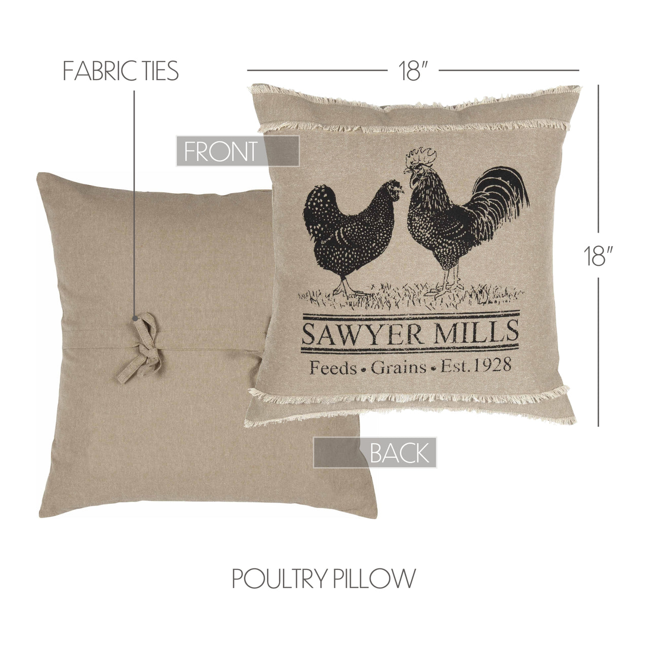 Sawyer Mill Charcoal Poultry Pillow 18" Khaki, Asphalt