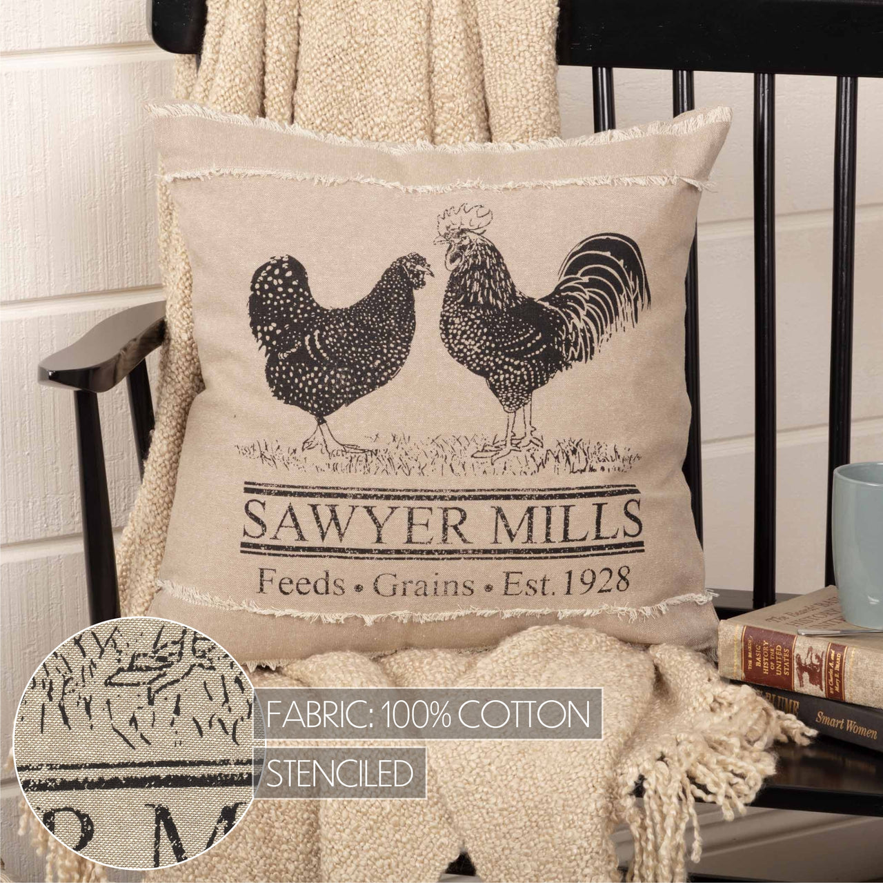 Sawyer Mill Charcoal Poultry Pillow 18" Khaki, Asphalt