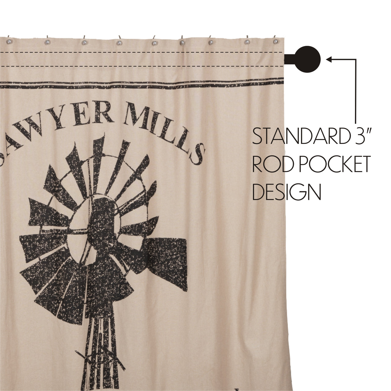 Sawyer Mill Charcoal Windmill Shower Curtain 72"x72"