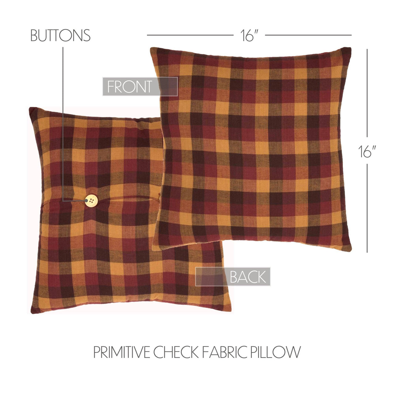 Heritage Farms Primitive Check Fabric Pillow 16x16 - The Fox Decor