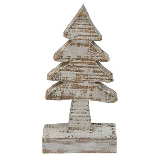 Distressed White Wooden Christmas Tree 6 inch