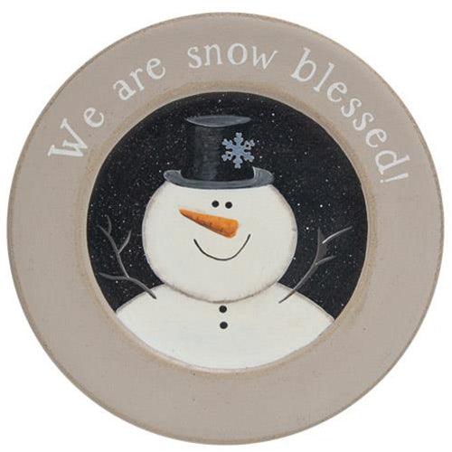Happy Snowman Rimmed Plate 3 Asstd - The Fox Decor