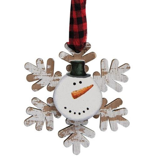Happy Snowman Snowflake Ornament 3 Asstd