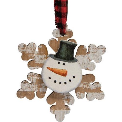 Happy Snowman Snowflake Ornament 3 Asstd