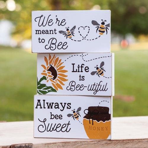 Bee-utiful Wooden Block 3 Asstd - The Fox Decor