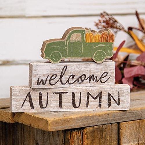 3 Set Welcome Autumn Green Truck Blocks - The Fox Decor