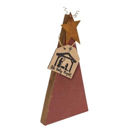 3 Set Distressed Rustic Wood Red Christmas Trees