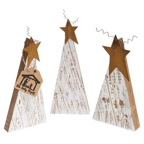 3 Set Distressed Rustic Wood White Christmas Trees - The Fox Decor