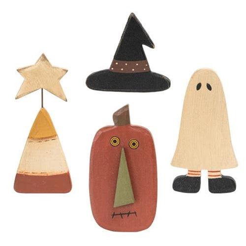 4 Set Primitive Wooden Halloween Magnets - The Fox Decor