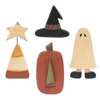 4 Set Primitive Wooden Halloween Magnets - The Fox Decor