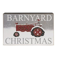 Barnyard Christmas Red Tractor Box Sign - The Fox Decor