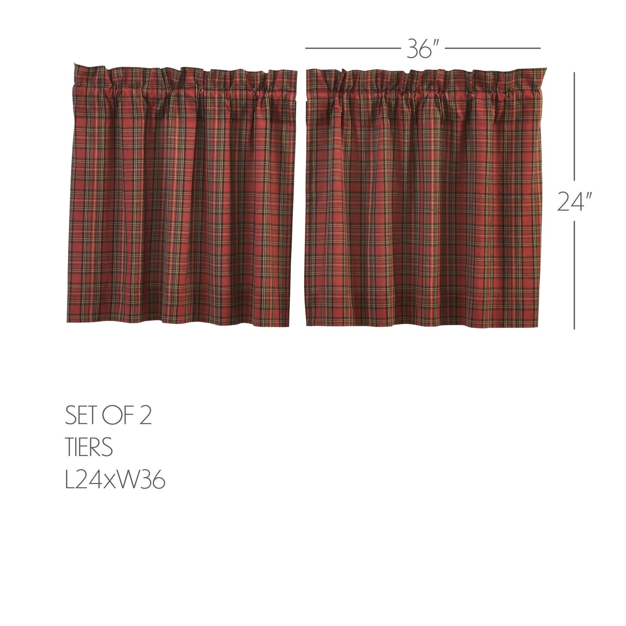 Tartan Red Plaid Tier Curtain Set of 2 L24xW36 - The Fox Decor