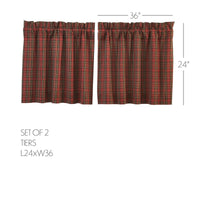 Tartan Red Plaid Tier Curtain Set of 2 L24xW36 - The Fox Decor