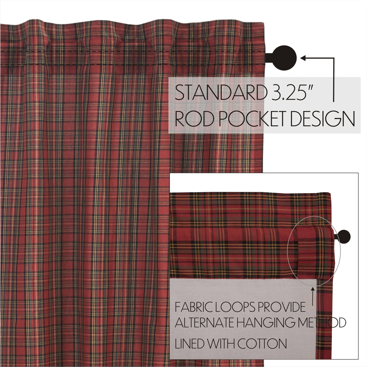 Tartan Red Plaid Tier Curtain Set of 2 L24xW36