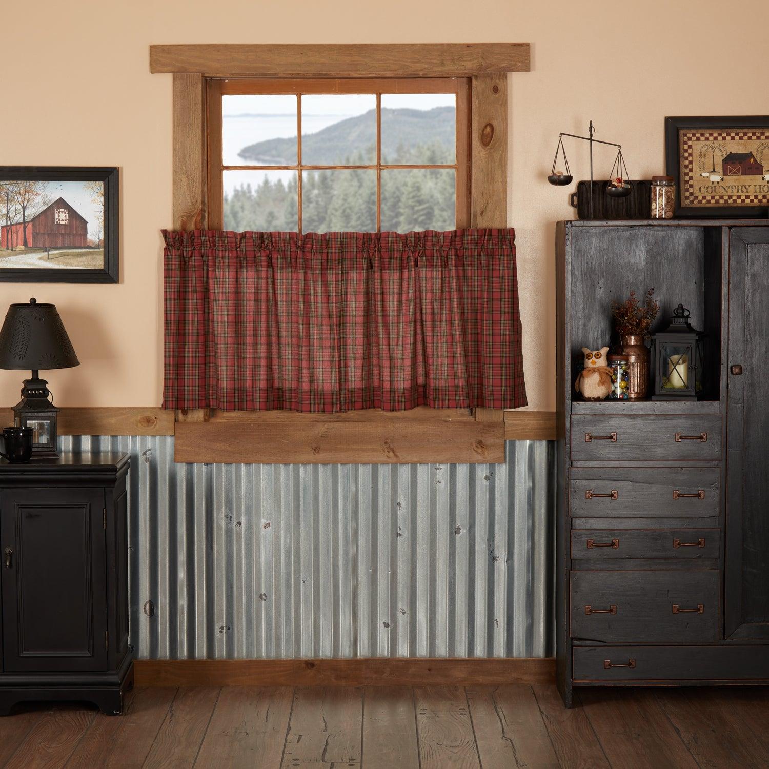 Tartan Red Plaid Tier Curtain Set of 2 L24xW36 - The Fox Decor