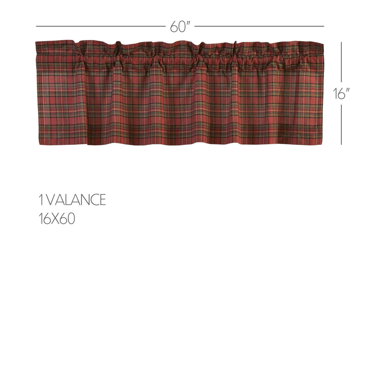 Tartan Red Plaid Valance Curtain 16x60