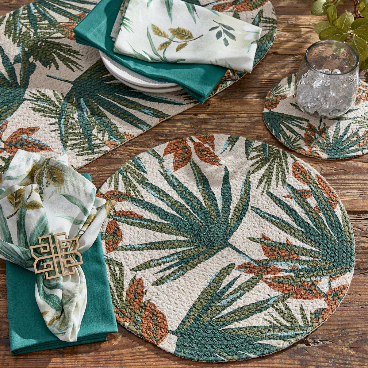 Patricia Heaton Home Palm Frond Braided Table Runner 36" L Set of 2 Park Designs