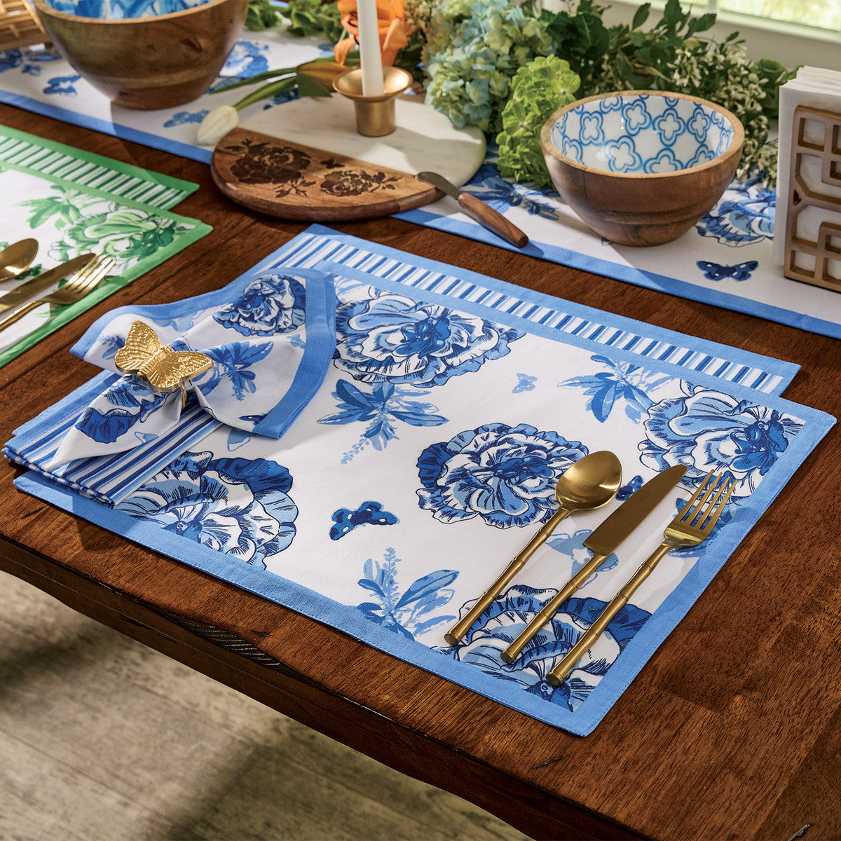 Patricia Heaton Home Florals And Flitters Reversible Placemat  Blue Set of 12 Park Designs