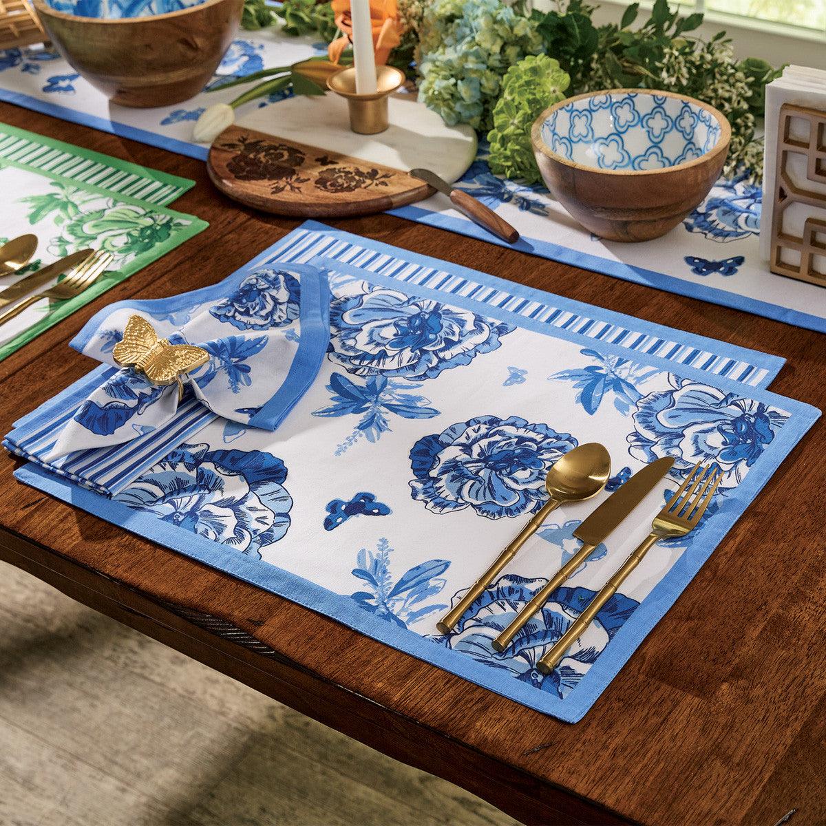 Patricia Heaton Home Florals And Flitters Reversible Placemat Blue Set of 12 Park Designs - The Fox Decor