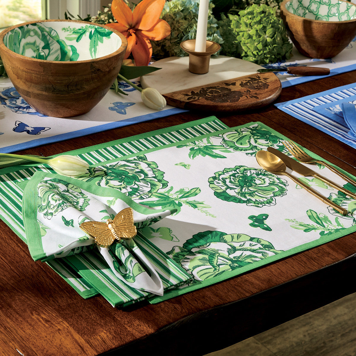 Patricia Heaton Home Florals And Flitters Reversible Placemat Green Set of 12 Park Designs