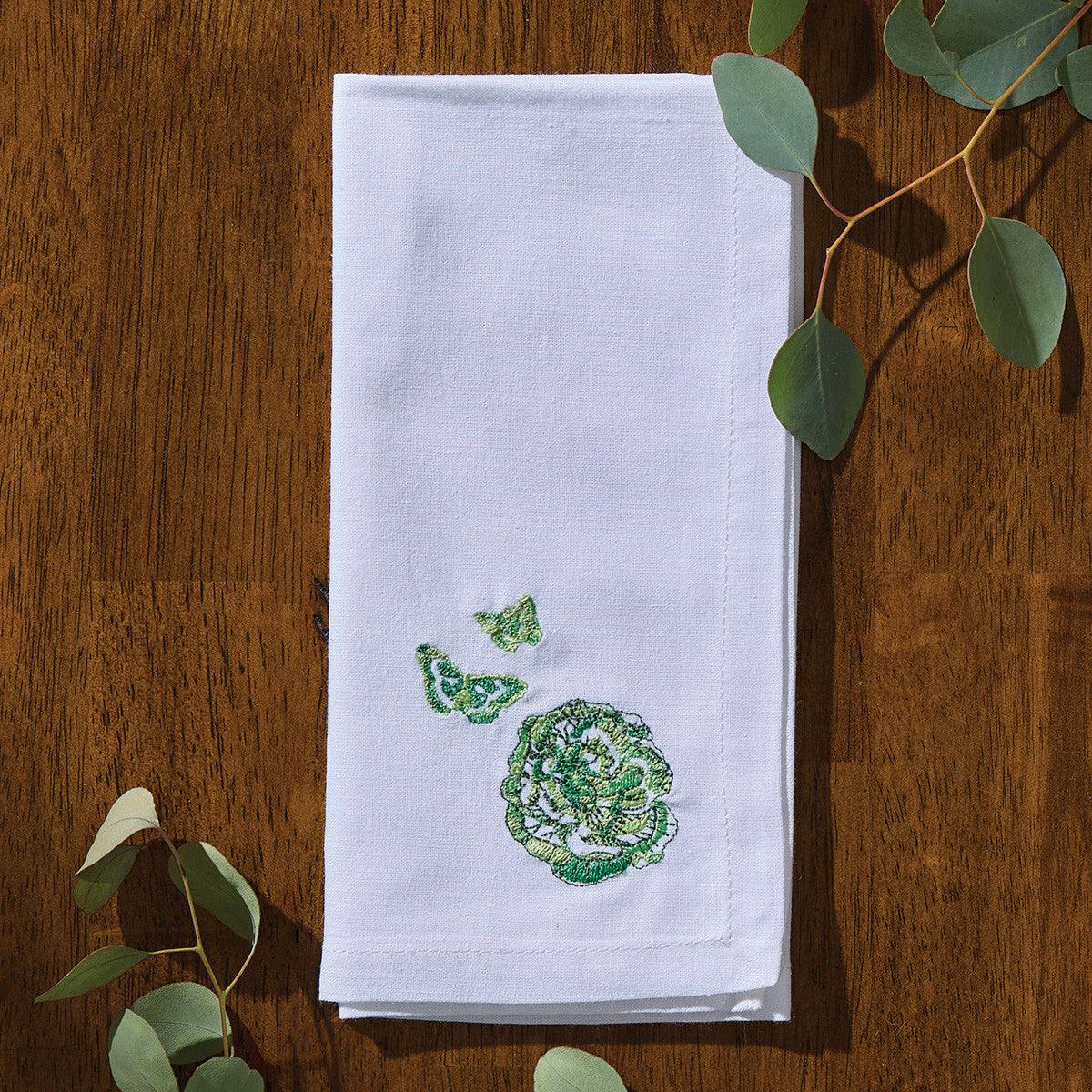 Patricia Heaton Home Florals And Flitters Embroidered Napkin Green Set of 12 Park Designs