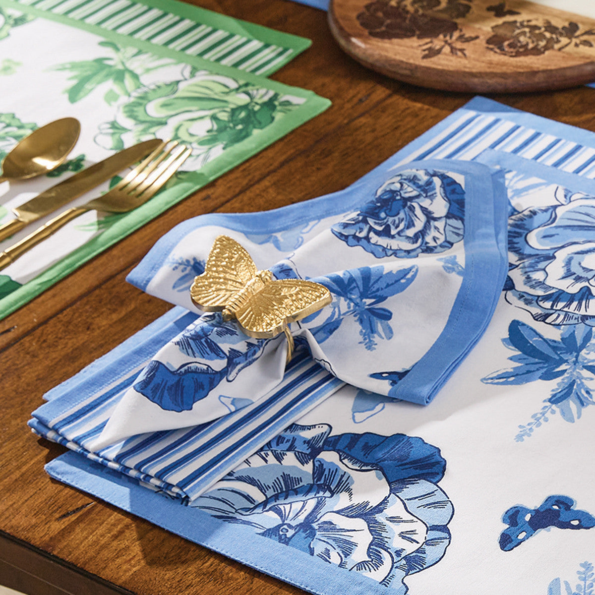 Patricia Heaton Home Florals And Flitters Printed Napkin  Blue Set of 12 Park Designs