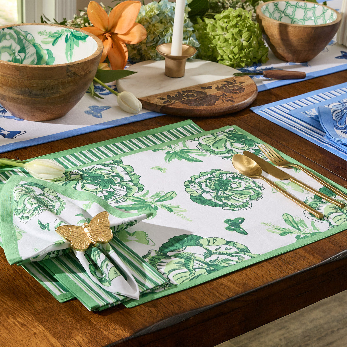 Patricia Heaton Home Florals And Flitters Table Runner 72"L Green Set of 2 Park Designs