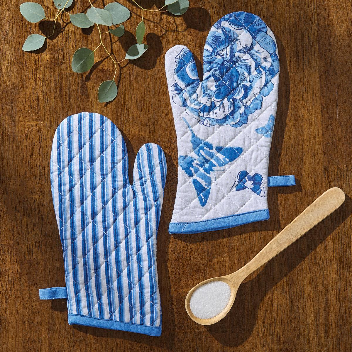 Patricia Heaton Home Florals And Flitters Floral Oven Mitt Blue Set of 2 Park Designs - The Fox Decor