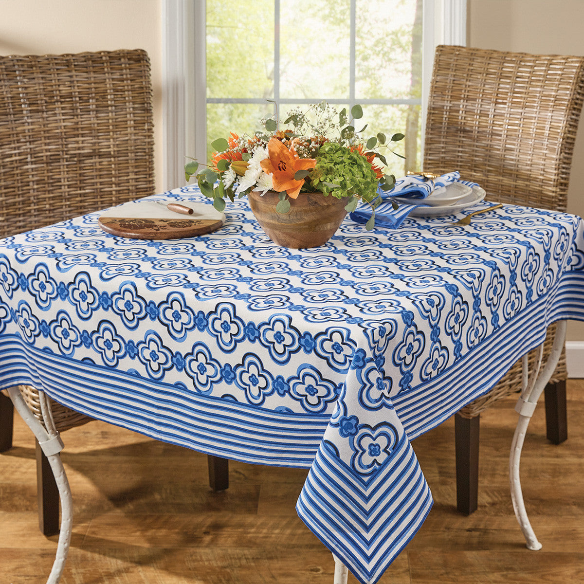 Patricia Heaton Home Geo Tablecloth 54" X 54" Blue Set of 2 Park Designs