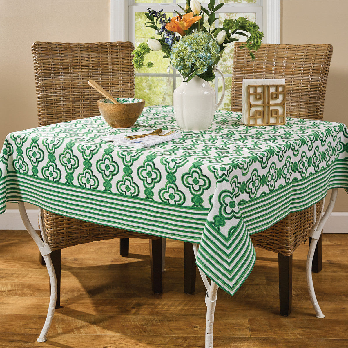 Patricia Heaton Home Geo Tablecloth 54" X 54" Green Set of 2 Park Designs