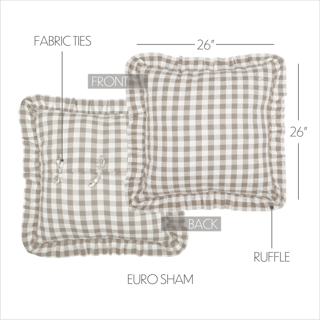 Annie Buffalo Grey Check Fabric Euro Sham 26x26 VHC Brands