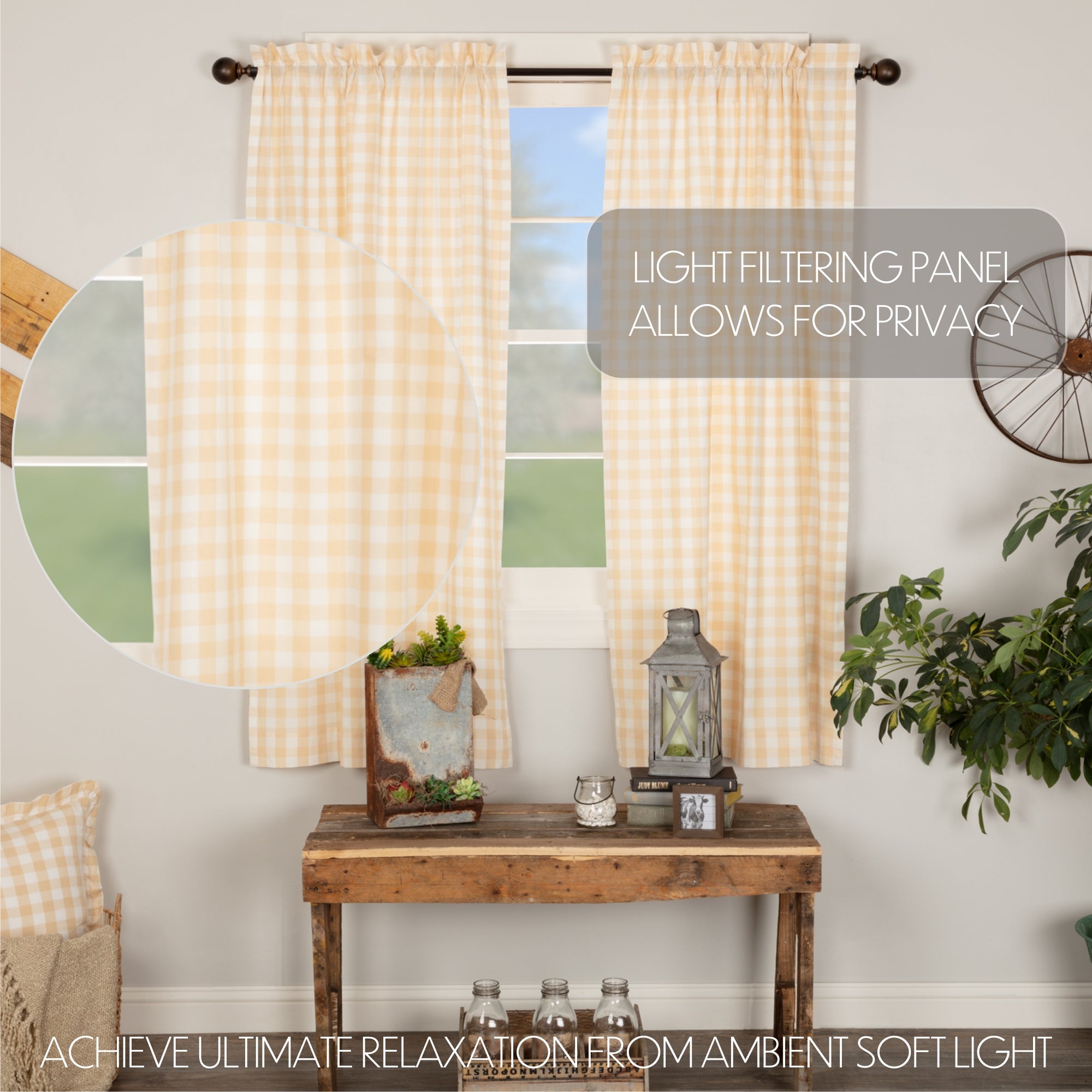 Annie Buffalo Tan Check Short Panel Curtain Set of 2 63